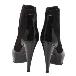 Pre Owned Sergio Rossi Black Patent And Suede Leather Baltimora Peep Toe Platform Ankle Boots Size 37.5