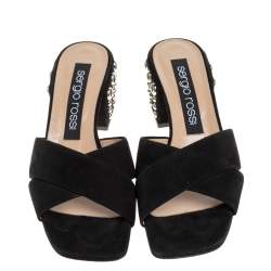 Pre Owned صندل سيرجيو روسي مرصع سيور متعاكسة سويدي أسود مقاس 38