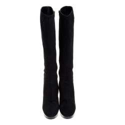 Pre Owned Sergio Rossi Black Suede Knee High Boots Size 38