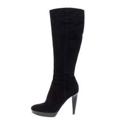 Pre Owned Sergio Rossi Black Suede Knee High Boots Size 38