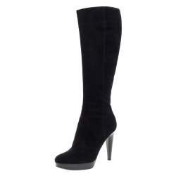 Pre Owned Sergio Rossi Black Suede Knee High Boots Size 38