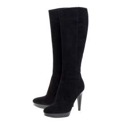 Pre Owned Sergio Rossi Black Suede Knee High Boots Size 38