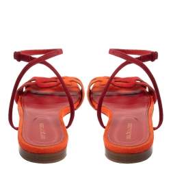 Pre Owned Sergio Rossi Orange/Red Suede Leather Ankle Wrap Flats Size 40