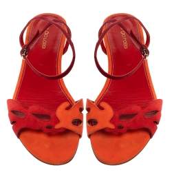 Pre Owned Sergio Rossi Orange/Red Suede Leather Ankle Wrap Flats Size 40