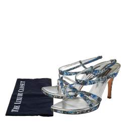 Sergio Rossi Blue Glittered Fabric Strappy Sandals Size 40