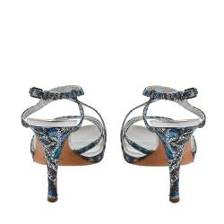Sergio Rossi Blue Glittered Fabric Strappy Sandals Size 40