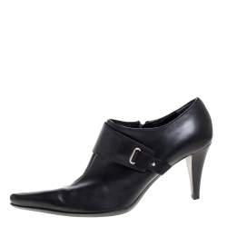 Pre Owned Sergio Rossi Black Leather Pointed Toe Booties Size 41