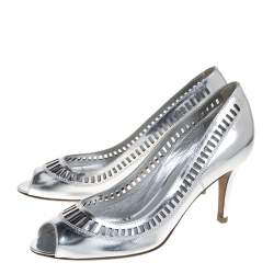 Sergio Rossi Silver Laser Cut Leather Pumps Size 37