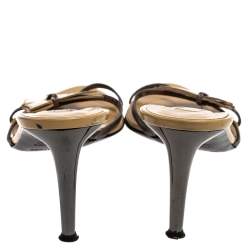 Sergio Rossi Beige/Grey Patent Leather Butterfly Curve Heel Slide Sandals Size 38.5