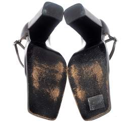 Sergio Rossi Dark Grey Leather Ankle Strap Square Toe Pumps Size 37.5