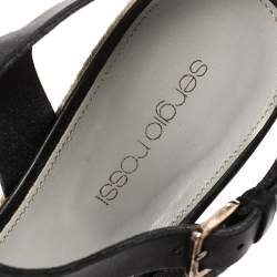 Sergio Rossi Black Leather Wedge Espadrille Ankle Strap Sandals Size 40