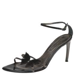 Sergio Rossi Black Patent Leather Butterfly Ankle Strap Sandals Size 38.5