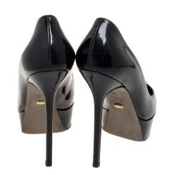 Pre Owned Sergio Rossi Black Patent Leather Peep Toe Platform Pump Size 38