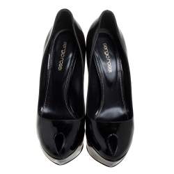 Pre Owned Sergio Rossi Black Patent Leather Peep Toe Platform Pump Size 38