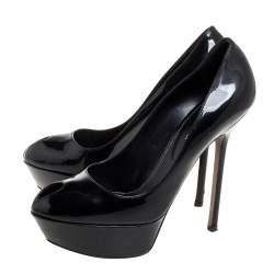 Pre Owned Sergio Rossi Black Patent Leather Peep Toe Platform Pump Size 38
