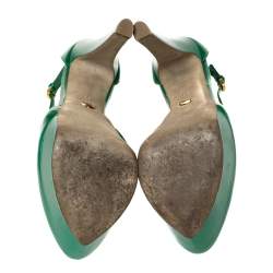 Pre Owned Sergio Rossi Green Patent Leather Ankle Strap Platform Sandals Size 39