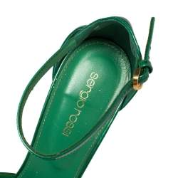 Pre Owned Sergio Rossi Green Patent Leather Ankle Strap Platform Sandals Size 39
