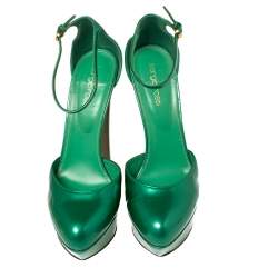 Pre Owned Sergio Rossi Green Patent Leather Ankle Strap Platform Sandals Size 39