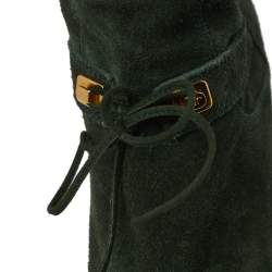 Pre Owned Sergio Rossi Dark Green Suede Lace Wedge Ankle Boots Size 40