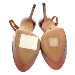 مملوكة مسبقًا Sergio Rossi Metallic Brown Leather Cachet Peep Toe Platform Slingback Sandals Size 36.5