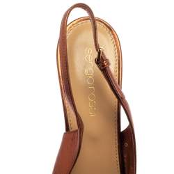 مملوكة مسبقًا Sergio Rossi Metallic Brown Leather Cachet Peep Toe Platform Slingback Sandals Size 36.5
