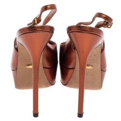 مملوكة مسبقًا Sergio Rossi Metallic Brown Leather Cachet Peep Toe Platform Slingback Sandals Size 36.5