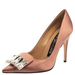 مملوكة مسبقًا حذاء كعب عالي سيرجيو روسي مزخرف كريستال ساتان وردي مقاس 36