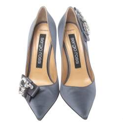 مملوكة مسبقًا حذاء كعب عالي سيرجيو روسي ايكونا مزخرف مقدمة مدببة ساتان رصاصي مقاس 39