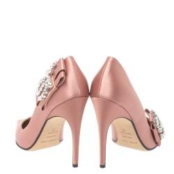 Pre Owned Sergio Rossi Pink Satin Icona Embellished Pointed Toe Pumps Size 39