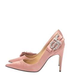 Pre Owned Sergio Rossi Pink Satin Icona Embellished Pointed Toe Pumps Size 39