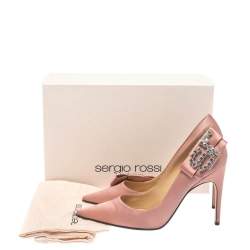 Pre Owned Sergio Rossi Pink Satin Icona Embellished Pointed Toe Pumps Size 39