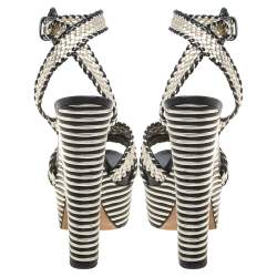 Pre Owned Sergio Rossi Black/Silver Leather Platform Block Heel Sandals Size 36.5