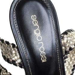 Pre Owned Sergio Rossi Black/Silver Leather Platform Block Heel Sandals Size 36.5