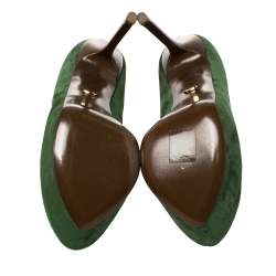 Pre Owned Sergio Rossi Green Suede Peep Toe Platform Pumps Size 39