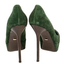 Pre Owned Sergio Rossi Green Suede Peep Toe Platform Pumps Size 39