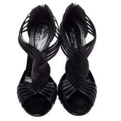 Pre Owned صندل سيرجيو روسي جلد أسود مجدول مقاس 38.5