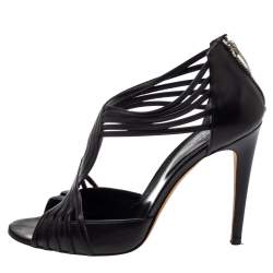 Pre Owned صندل سيرجيو روسي جلد أسود مجدول مقاس 38.5