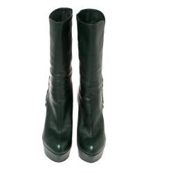 Pre Owned Sergio Rossi Green Leather Mid Calf Platform Boots Size 38.5