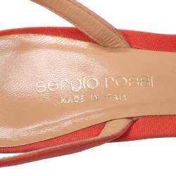Pre Owned Sergio Rossi Orange Embroidered Strap Sandals Size 37.5