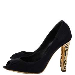 Pre Owned Sergio Rossi Black Fabric Peep Toe Pumps Size 38
