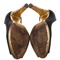 Pre Owned Sergio Rossi Black Fabric Peep Toe Pumps Size 38