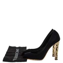 Pre Owned Sergio Rossi Black Fabric Peep Toe Pumps Size 38