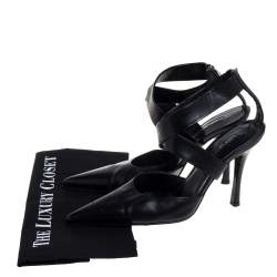 Pre Owned صندل سيرجيو روسي سيور متعاكسة مقدمة مدببة جلد أسود مقاس 40