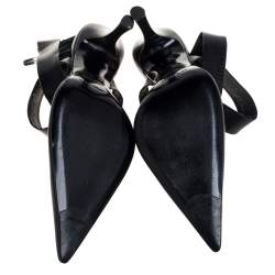 Pre Owned صندل سيرجيو روسي سيور متعاكسة مقدمة مدببة جلد أسود مقاس 40