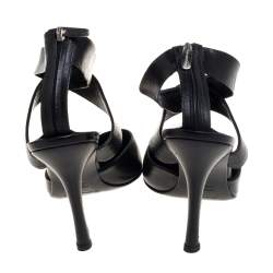 Pre Owned صندل سيرجيو روسي سيور متعاكسة مقدمة مدببة جلد أسود مقاس 40