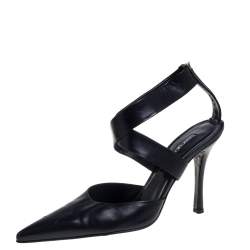 Pre Owned صندل سيرجيو روسي سيور متعاكسة مقدمة مدببة جلد أسود مقاس 40