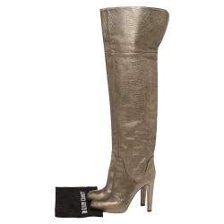 Pre Owned Sergio Rossi Metallic Bronze Lizard Embossed Leather High Boots Size 41