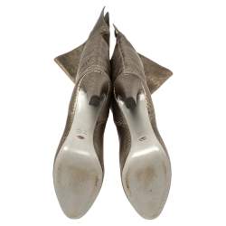 Pre Owned Sergio Rossi Metallic Bronze Lizard Embossed Leather High Boots Size 41