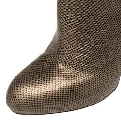 Pre Owned Sergio Rossi Metallic Bronze Lizard Embossed Leather High Boots Size 41
