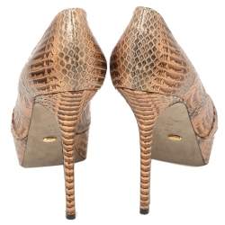 Sergio Rossi Metallic Two Tone Water Snake Leather Platform Pumps Size 39